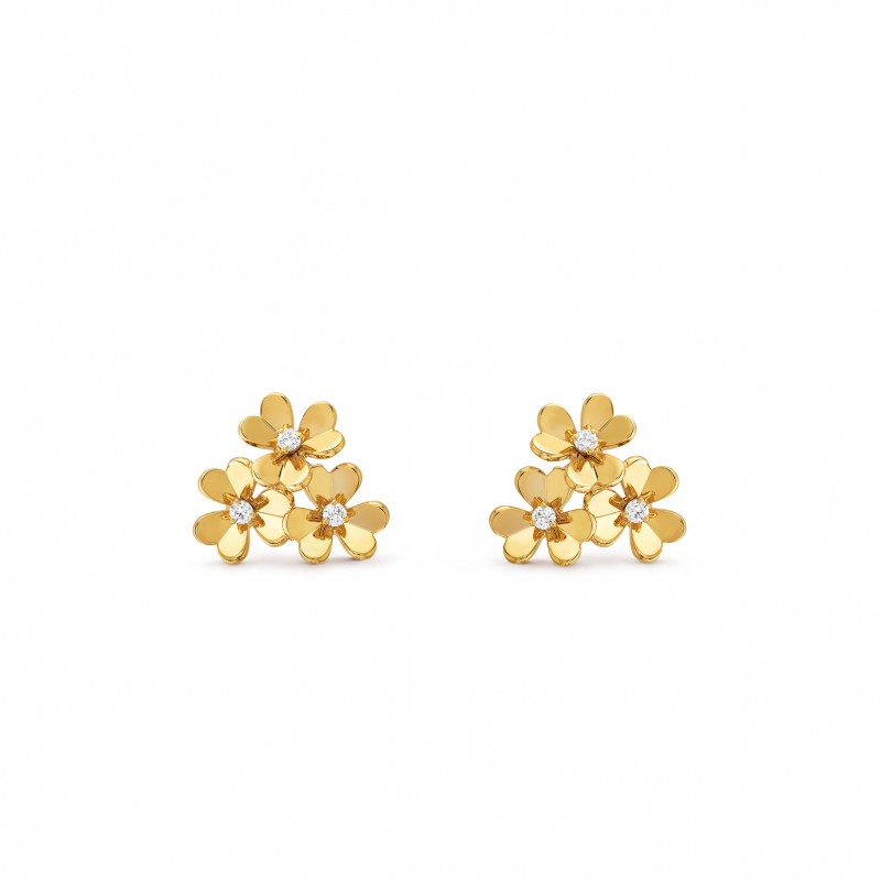 VAN CLEEF ARPELS FRIVOLE EARRINGS, 3 FLOWERS, MINI MODEL - YELLOW GOLD, DIAMOND  VCARP2DV00