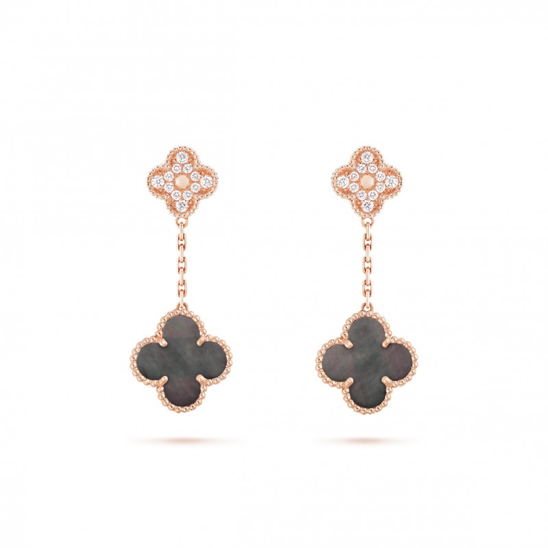 VAN CLEEF  ARPELS MAGIC ALHAMBRA EARRINGS, 2 MOTIFS - ROSE GOLD, DIAMOND, MOTHER-OF-PEARL  VCARP2R200