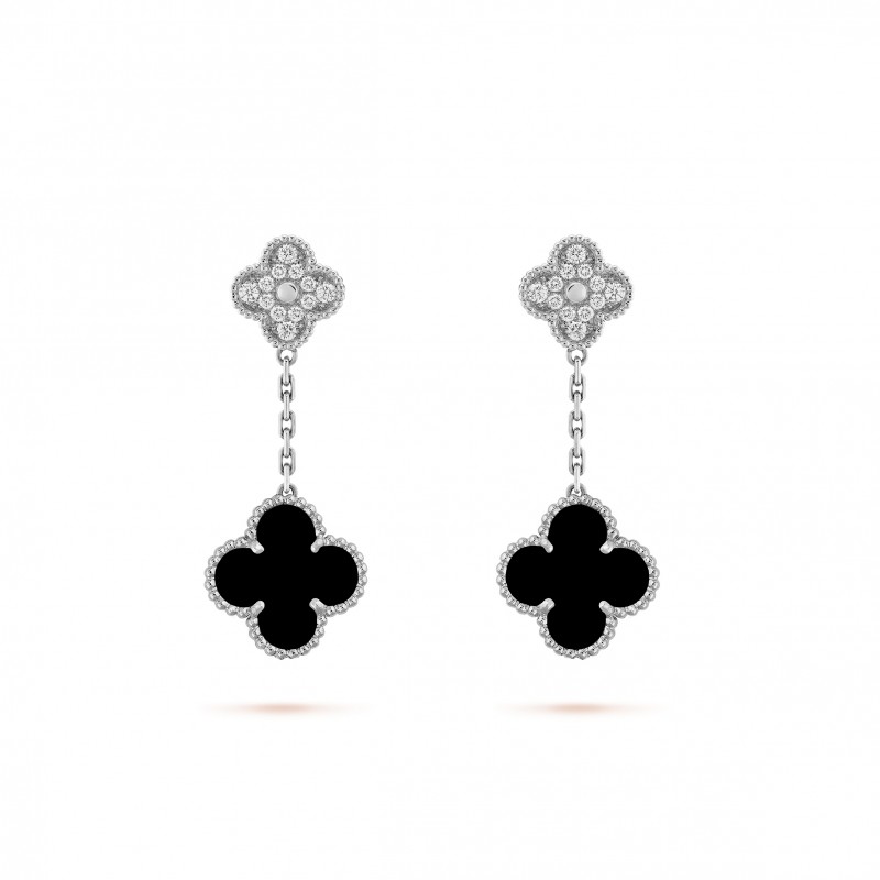 VAN CLEEF  ARPELS MAGIC ALHAMBRA EARRINGS, 2 MOTIFS - WHITE GOLD, DIAMOND, ONYX  VCARP2RA00