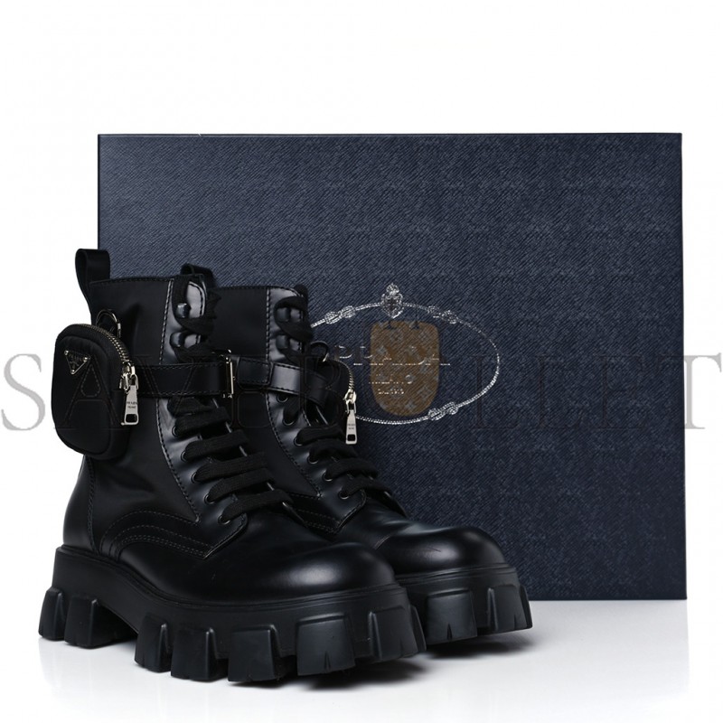 PRADA SPAZZOLATO ROIS RE-NYLON METAL TRIANGLE LOGO MENS MONOLITH POUCH POCKET 60MM COMBAT BOOTS 9.5 BLACK PRADA SPAZZOLATO ROIS RE-NYLON METAL TRIANGLE LOGO MENS MONOLITH POUCH POCKET 60MM COMBAT BOOTS 9.5 BLACK