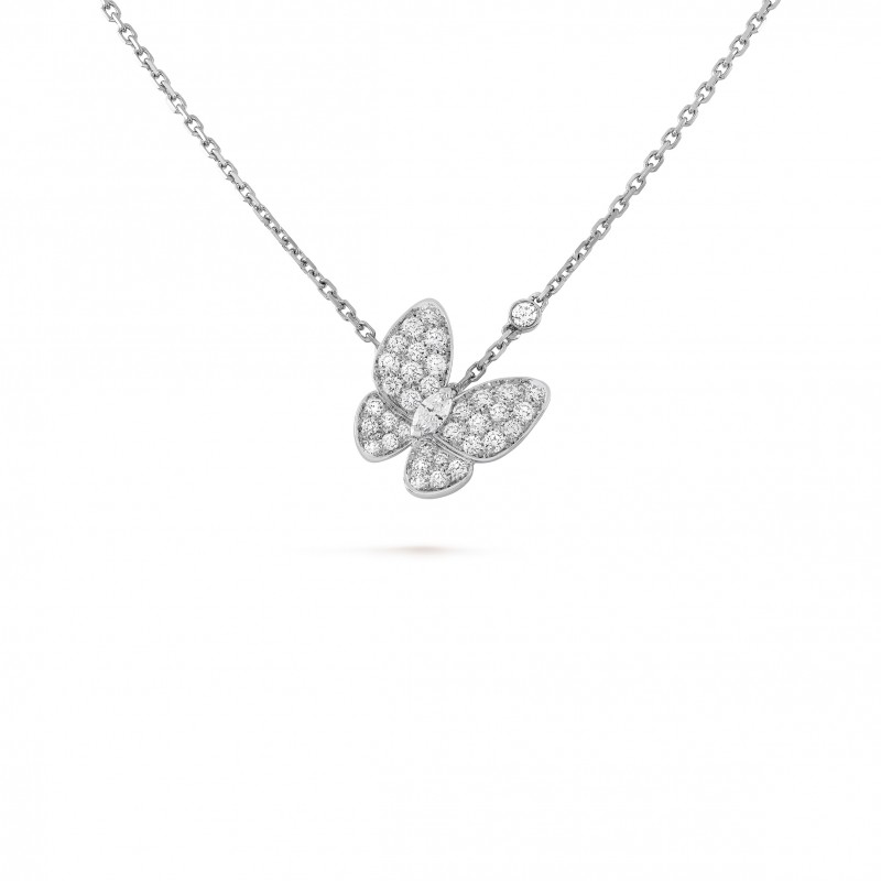 VAN CLEEF ARPELS TWO BUTTERFLY PENDANT - WHITE GOLD, DIAMOND  VCARO3M400