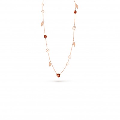 VAN CLEEF ARPELS LUCKY SPRING LONG NECKLACE, 15 MOTIFS - ROSE GOLD, CARNELIAN, MOTHER-OF-PEARL, ONYX  VCARP7RT00