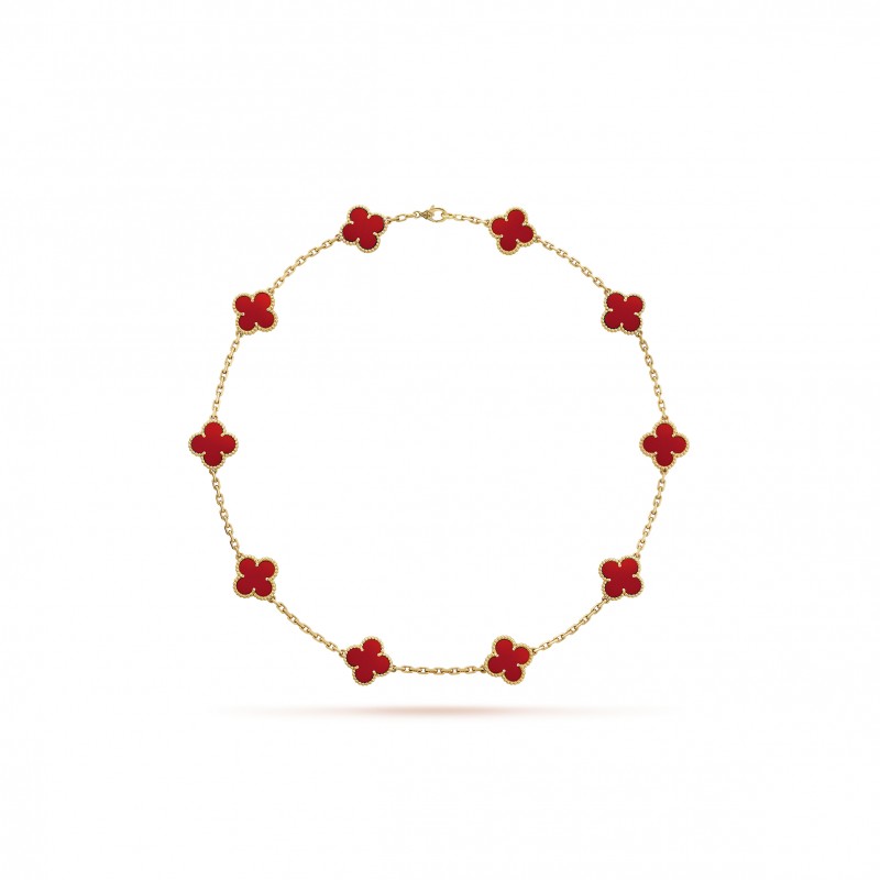 VAN CLEEF ARPELS VINTAGE ALHAMBRA NECKLACE, 10 MOTIFS - YELLOW GOLD, CARNELIAN  VCARD40600