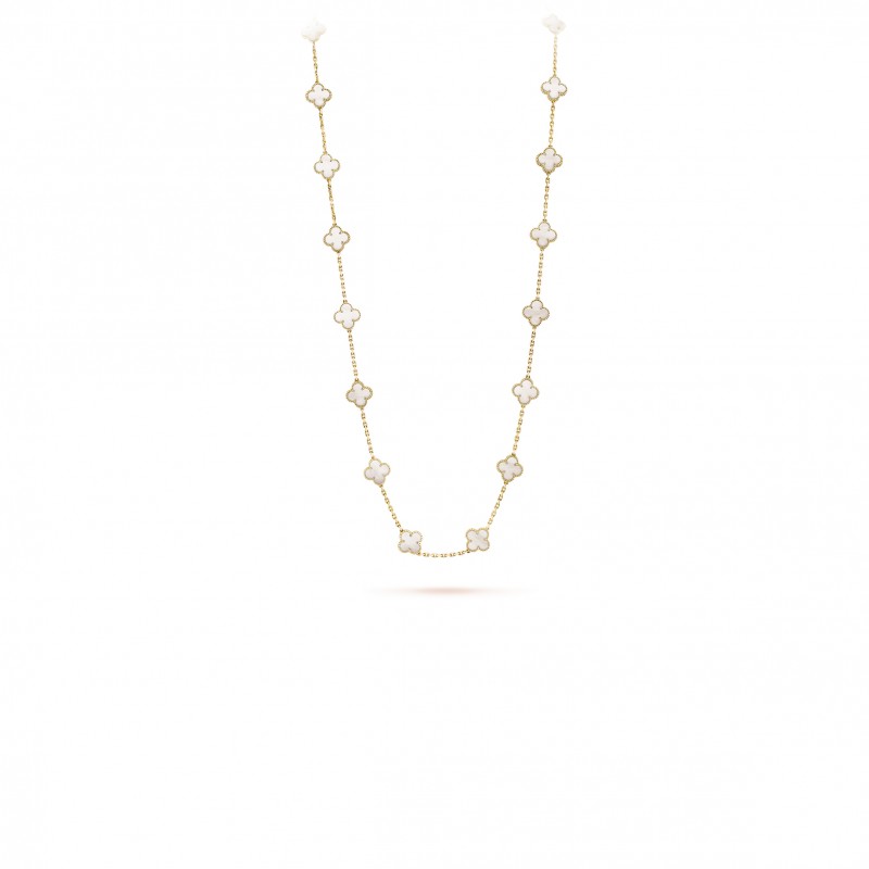 VAN CLEEF ARPELS VINTAGE ALHAMBRA LONG NECKLACE, 20 MOTIFS - YELLOW GOLD, MOTHER-OF-PEARL  VCARA42100