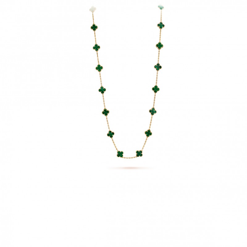 VAN CLEEF ARPELS VINTAGE ALHAMBRA LONG NECKLACE, 20 MOTIFS - YELLOW GOLD, MALACHITE  VCARL88100