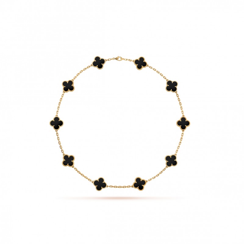 VAN CLEEF ARPELS VINTAGE ALHAMBRA NECKLACE, 10 MOTIFS - YELLOW GOLD, ONYX  VCARA42700