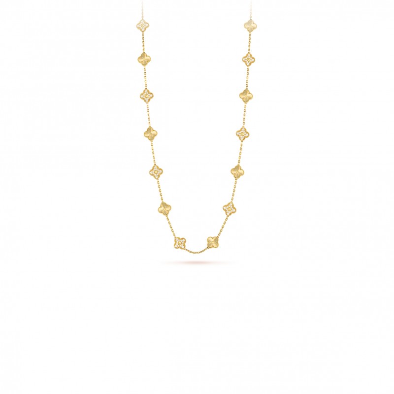 VAN CLEEF ARPELS VINTAGE ALHAMBRA LONG NECKLACE, 20 MOTIFS - YELLOW GOLD, DIAMOND  VCARP4KM00