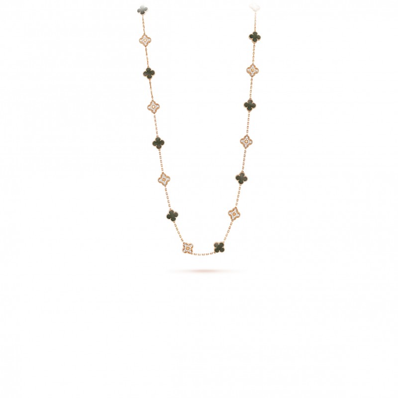 VAN CLEEF ARPELS VINTAGE ALHAMBRA LONG NECKLACE, 20 MOTIFS - ROSE GOLD, DIAMOND, MOTHER-OF-PEARL  VCARP2R000