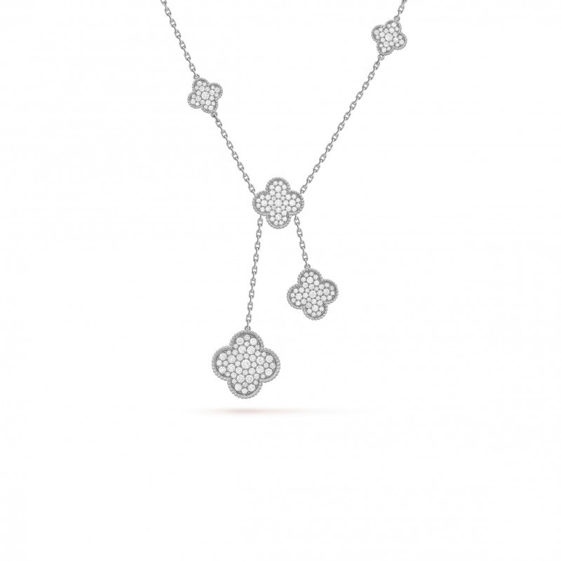 VAN CLEEF ARPELS MAGIC ALHAMBRA NECKLACE, 6 MOTIFS - WHITE GOLD, DIAMOND  VCARN9MP00