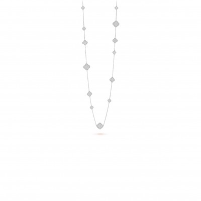 VAN CLEEF ARPELS MAGIC ALHAMBRA LONG NECKLACE, 16 MOTIFS - WHITE GOLD, DIAMOND  VCARN9MO00