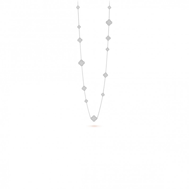 VAN CLEEF ARPELS MAGIC ALHAMBRA LONG NECKLACE, 16 MOTIFS - WHITE GOLD, DIAMOND  VCARN9MO00