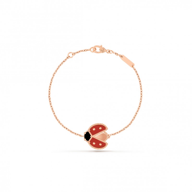 VAN CLEEF ARPELS LUCKY SPRING BRACELET, OPEN WINGS LADYBUG - ROSE GOLD, CARNELIAN, ONYX  VCARP7R100