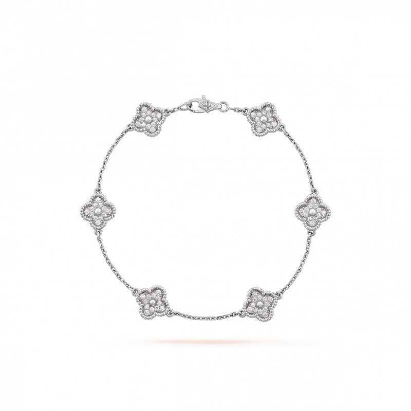 VAN CLEEF ARPELS SWEET ALHAMBRA BRACELET, 6 MOTIFS - WHITE GOLD, DIAMOND  VCARO85700