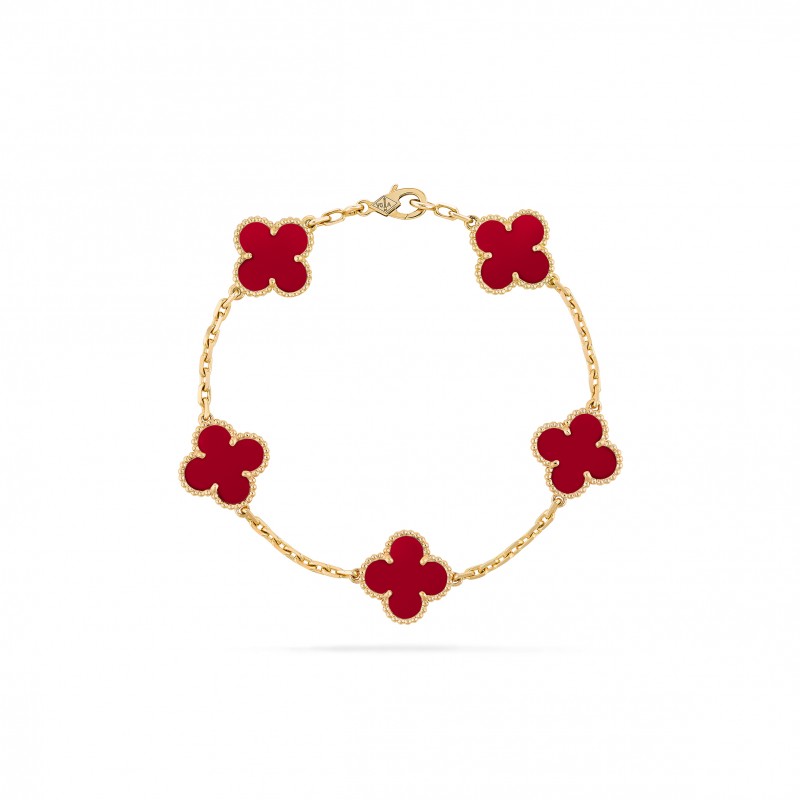 VAN CLEEF ARPELS VINTAGE ALHAMBRA BRACELET, 5 MOTIFS - YELLOW GOLD, CARNELIAN  VCARD35500