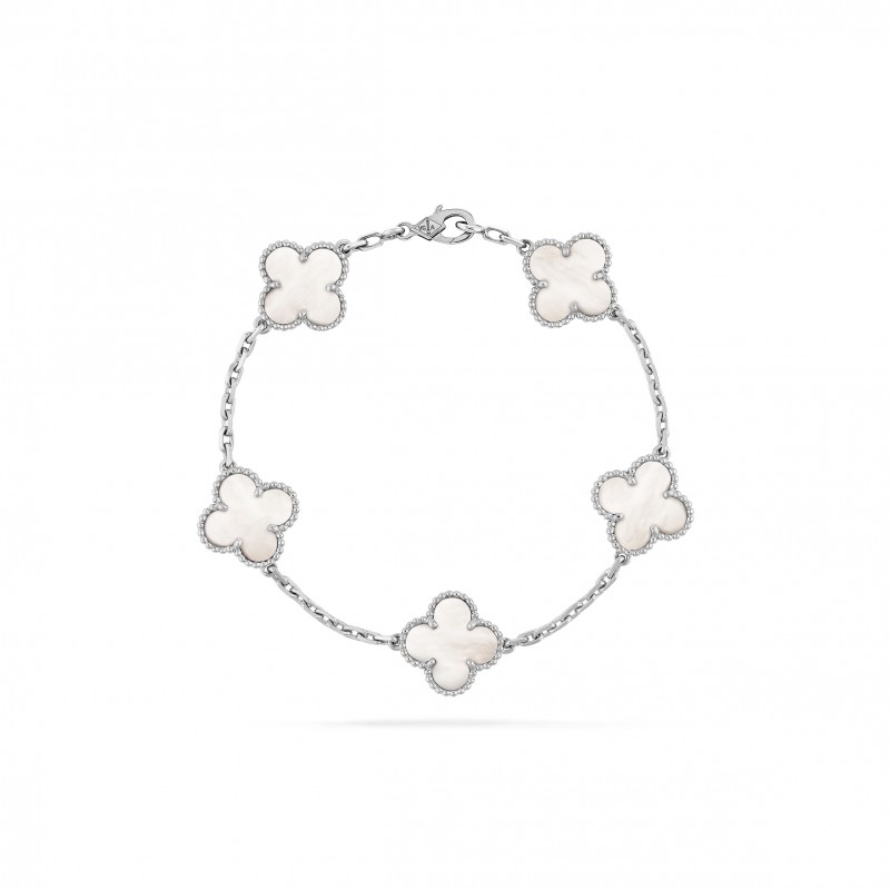 VAN CLEEF ARPELS VINTAGE ALHAMBRA BRACELET, 5 MOTIFS - WHITE GOLD, MOTHER-OF-PEARL  VCARF48400