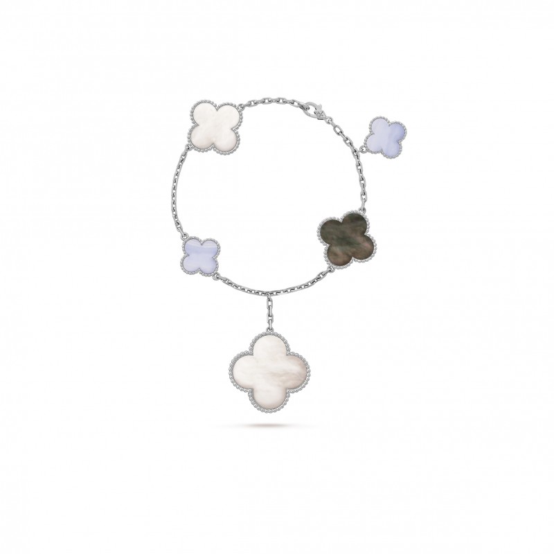 VAN CLEEF  ARPELS MAGIC ALHAMBRA BRACELET, 5 MOTIFS - WHITE GOLD, CHALCEDONY, MOTHER-OF-PEARL  VCARL62400