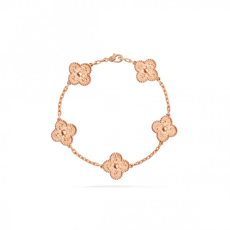 VAN CLEEF ARPELS VINTAGE ALHAMBRA BRACELET, 5 MOTIFS - ROSE GOLD  VCARN9T300