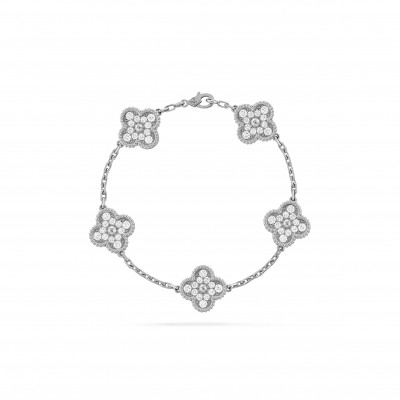 VAN CLEEF ARPELS VINTAGE ALHAMBRA BRACELET, 5 MOTIFS - WHITE GOLD, DIAMOND  VCARA41500