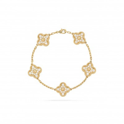 VAN CLEEF ARPELS VINTAGE ALHAMBRA BRACELET, 5 MOTIFS - YELLOW GOLD, DIAMOND  VCARA41400