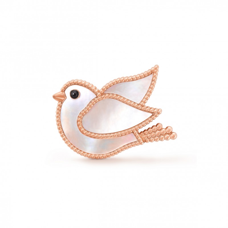 VAN CLEEF ARPELS LUCKY ANIMALS DOVE CLIP - ROSE GOLD, MOTHER-OF-PEARL, ONYX  VCARP2AR00