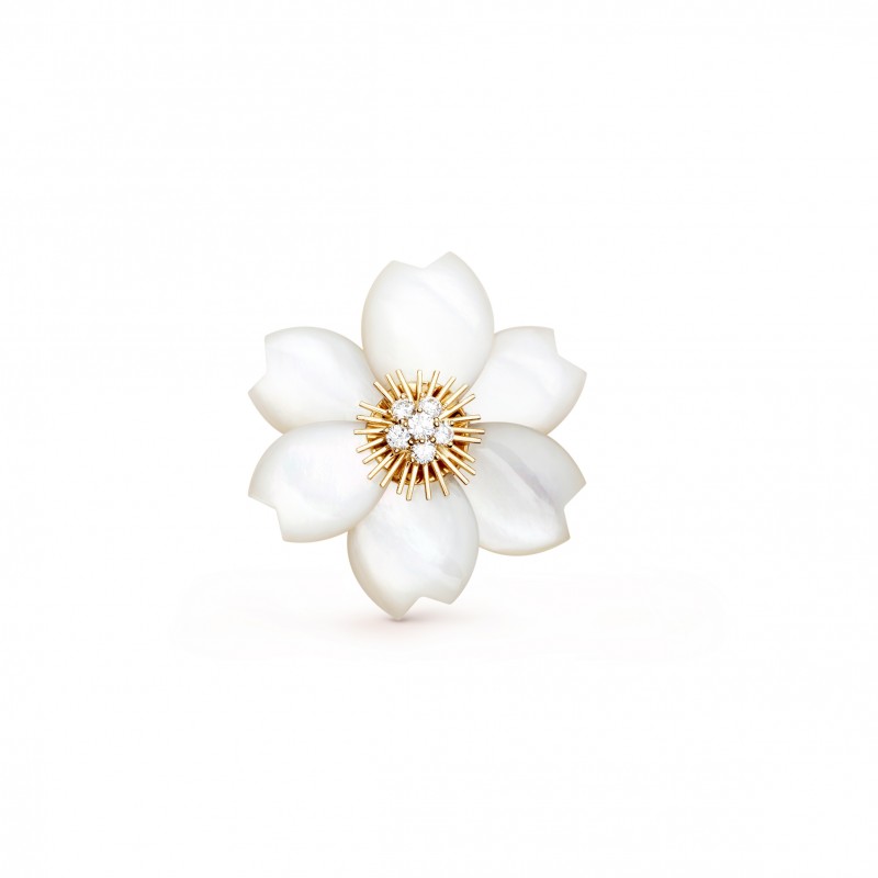 VAN CLEEF ARPELS ROSE DE NOËL CLIP, MEDIUM MODEL - YELLOW GOLD, DIAMOND, MOTHER-OF-PEARL  VCARA53400