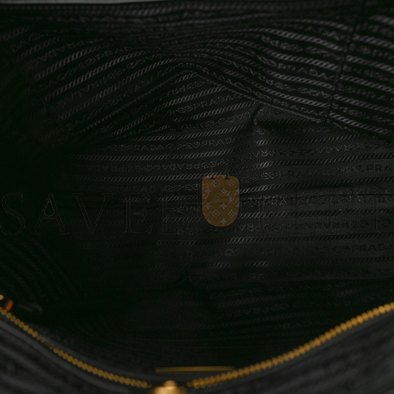 PRADA TESSUTO NYLON SOFT CALF SHOPPING TOTE BLACK (30*25*15cm)