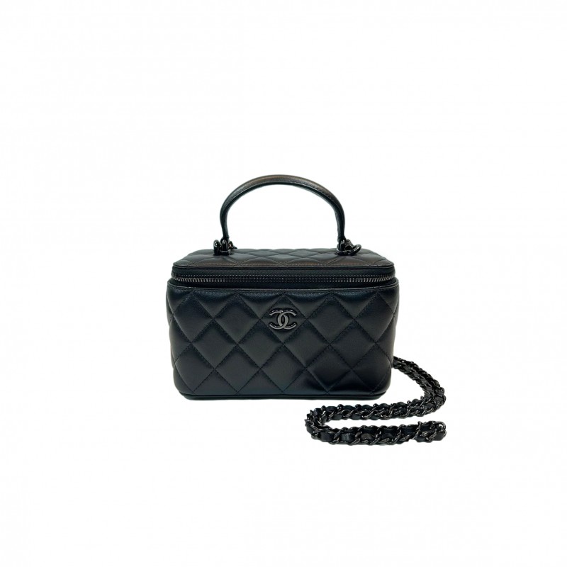 CHANEL MATELASSE 2WAY VANITY CASE BLACK LAMBSKIN AP2199 (16*10*8cm)