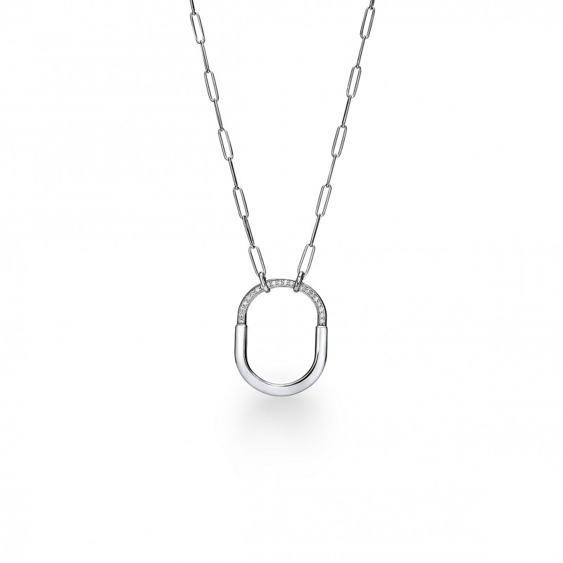 TIFFANY LOCK PENDANT IN WHITE GOLD WITH DIAMONDS, LARGE 