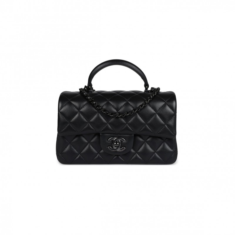 CHANEL MASTER MINI RECTANGULAR TOP HANDLE FLAP BAG SO BLACK LAMBSKIN AS2431 (20*13*6cm)