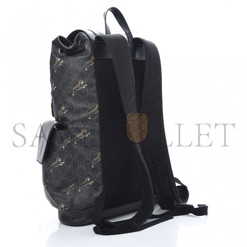 GUCCI GG SUPREME MONOGRAM TIGERS DOUBLE BUCKLE BACKPACK BLACK (43*34*10cm) 