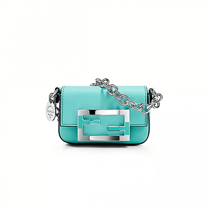 FENDI X TIFFANY NANO BAGUETTE IN TIFFANY BLUE® LEATHER WITH STERLING SILVER (11*7*2cm)