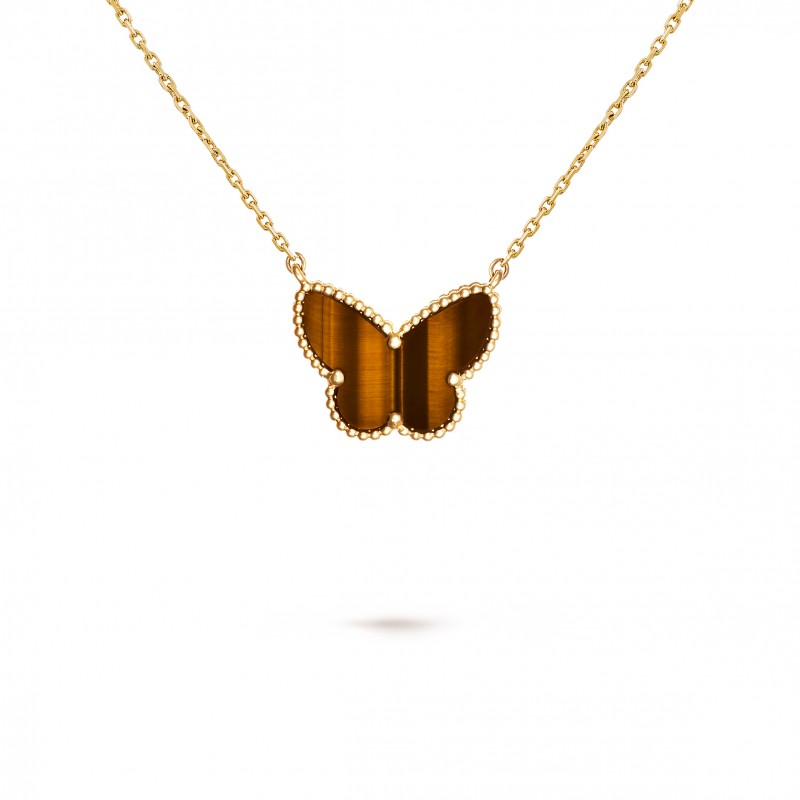 VAN CLEEF  ARPELS LUCKY ALHAMBRA BUTTERFLY PENDANT - YELLOW GOLD, TIGER EYE VCARD98500