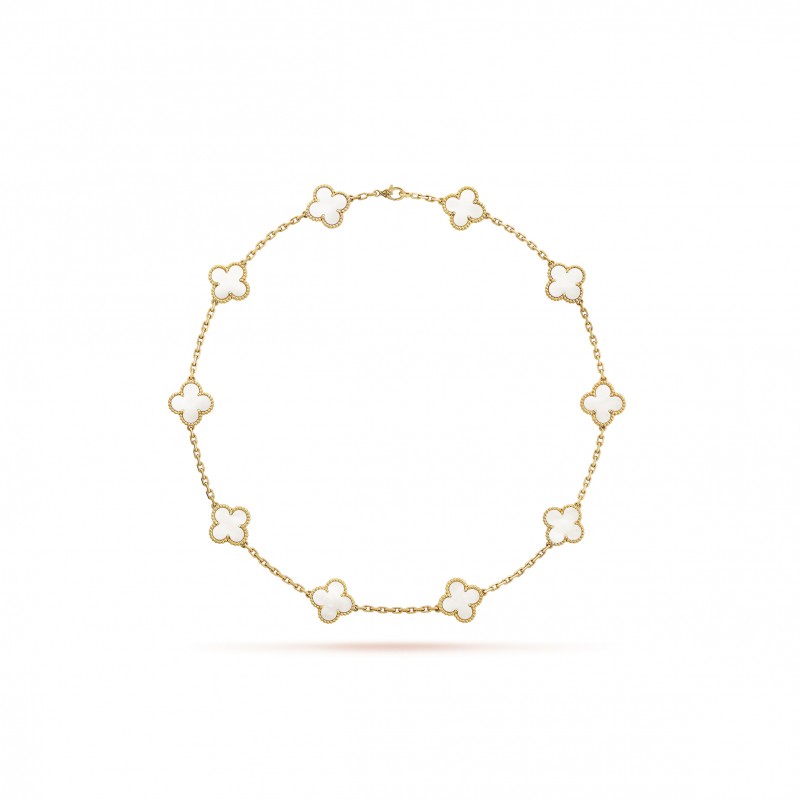 VAN CLEEF ARPELS VINTAGE ALHAMBRA NECKLACE, 10 MOTIFS - YELLOW GOLD, MOTHER-OF-PEARL  VCARA42800