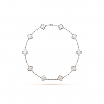 VAN CLEEF ARPELS VINTAGE ALHAMBRA NECKLACE, 10 MOTIFS - WHITE GOLD, MOTHER-OF-PEARL  VCARF48500