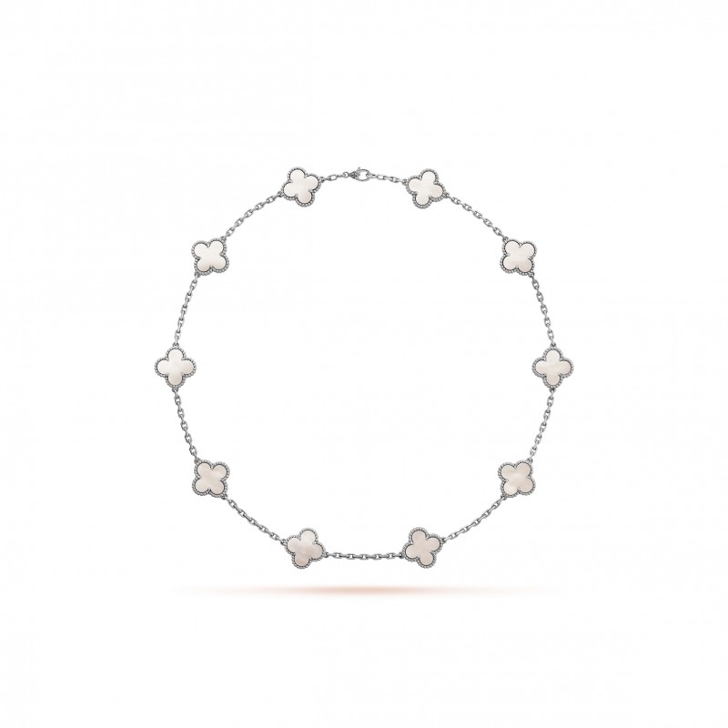 VAN CLEEF ARPELS VINTAGE ALHAMBRA NECKLACE, 10 MOTIFS - WHITE GOLD, MOTHER-OF-PEARL  VCARF48500