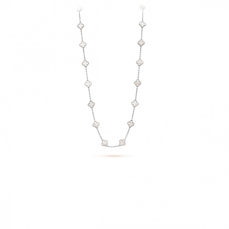 VAN CLEEF ARPELS VINTAGE ALHAMBRA LONG NECKLACE, 20 MOTIFS - WHITE GOLD, MOTHER-OF-PEARL  VCARF48800