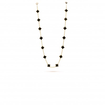 VAN CLEEF ARPELS VINTAGE ALHAMBRA LONG NECKLACE, 20 MOTIFS - YELLOW GOLD, ONYX  VCARA43100