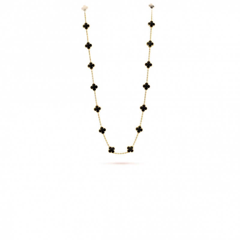 VAN CLEEF ARPELS VINTAGE ALHAMBRA LONG NECKLACE, 20 MOTIFS - YELLOW GOLD, ONYX  VCARA43100