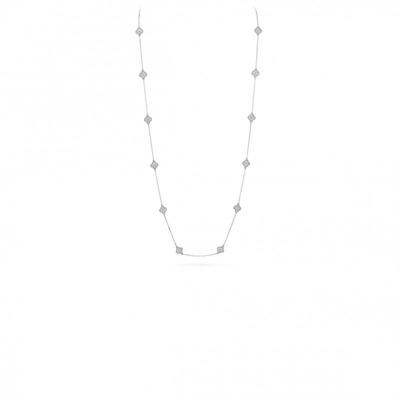 VAN CLEEF ARPELS SWEET ALHAMBRA LONG NECKLACE, 16 MOTIFS - WHITE GOLD, DIAMOND  VCARO85A00