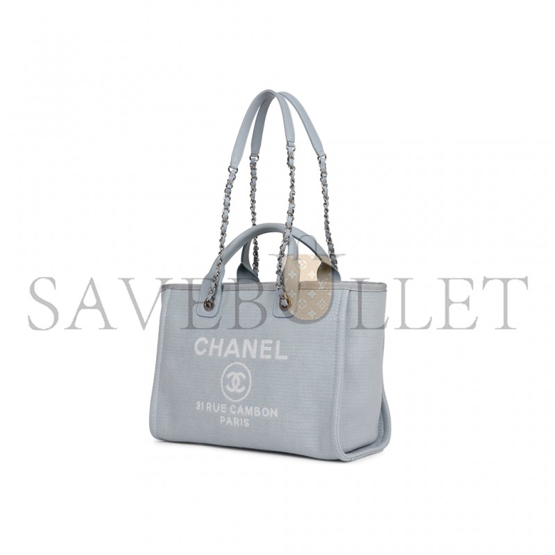 CHANEL MASTER 22A GREY DEAUVILLE SHOPPING TOTE SMALL SILVER AS3257 (37*32*18cm)