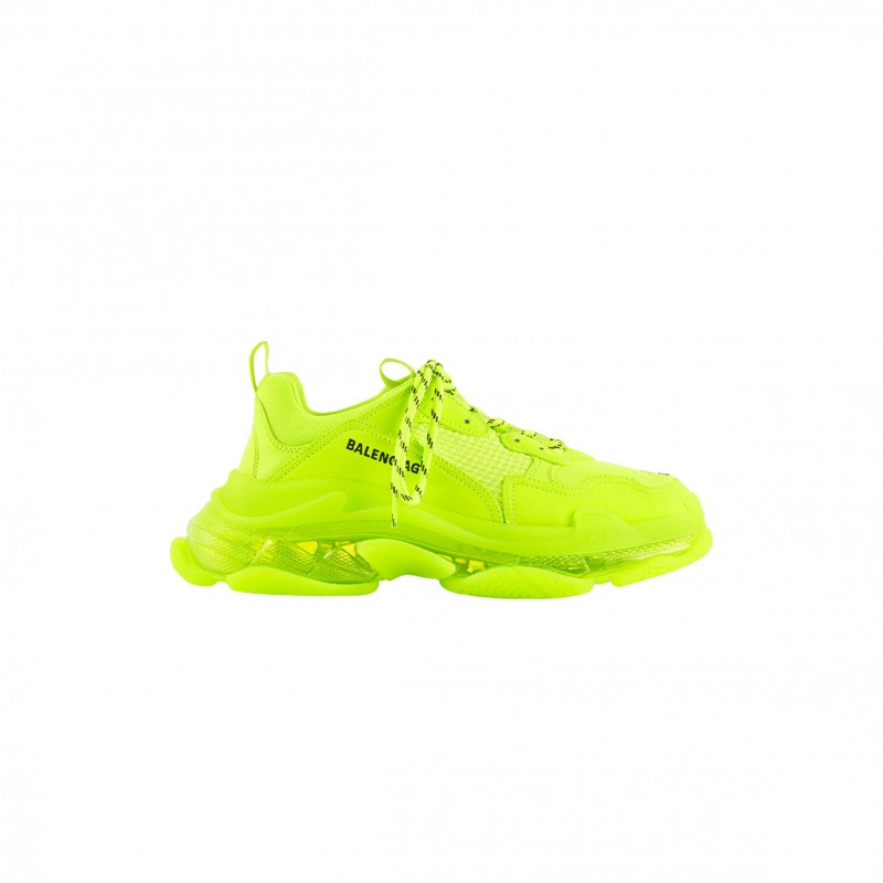 BALENCIAGA TRIPLE S MESH AND FAUX LEATHER TRAINERS IN FLUO YELLOW 541624W2FF17320