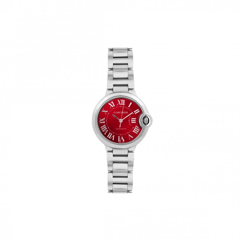 CARTIER BALLON BLEU DE CARTIER 33MM QUARTZ RED DIAL ON STEEL W6920100