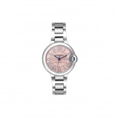 CARTIER BALLON BLEU MIDSIZE STEEL PINK DIAL LADIES 36MM WATCH W6920041