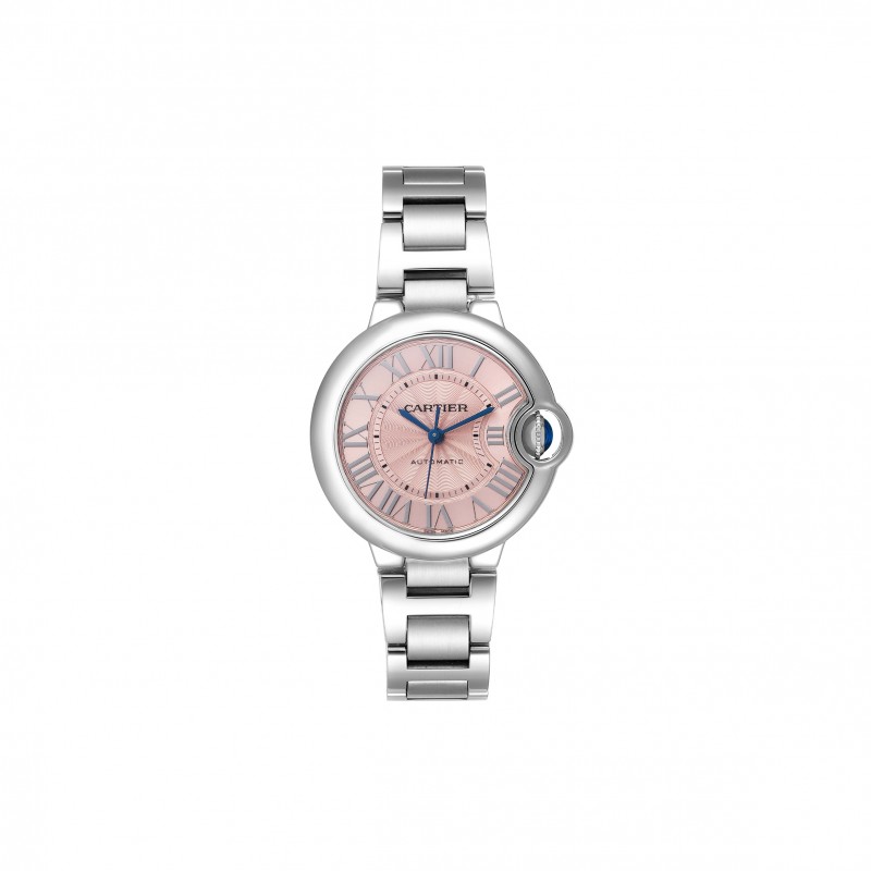 CARTIER BALLON BLEU MIDSIZE STEEL PINK DIAL LADIES WATCH W6920041