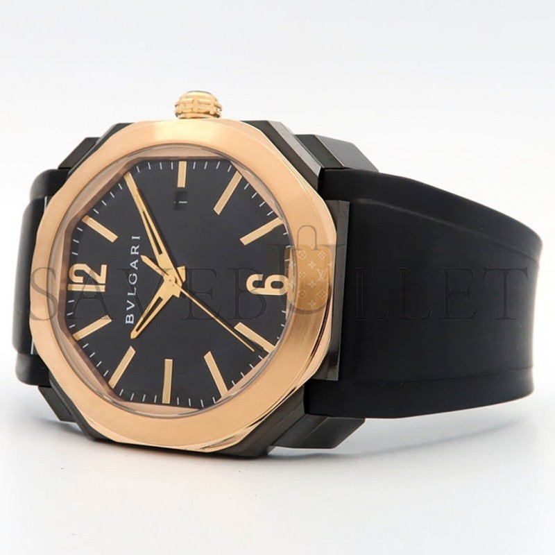 BVLGARI OCTO 18K ROSE GOLD & BLACK STEEL BLACK DIAL 41MM AUTOMATIC RUBBER 102485