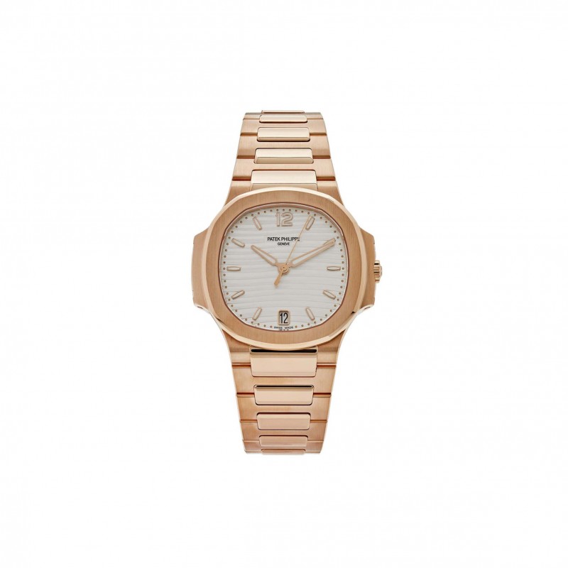 PATEK PHILIPPE NAUTILUS 'LADIES' AUTOMATIC ROSE GOLD SILVERY OPALINE DIAL WATCH 7118/1R-001