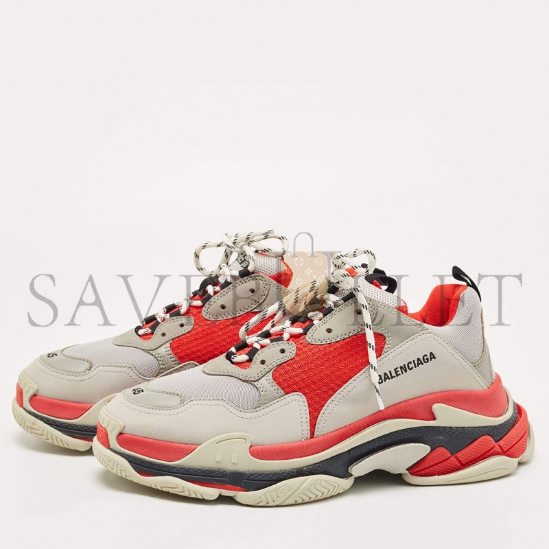 BALENCIAGA RED GREY MESH AND NUBUCK TRIPLE S LOW TOP SNEAKERS 524039W06F19000