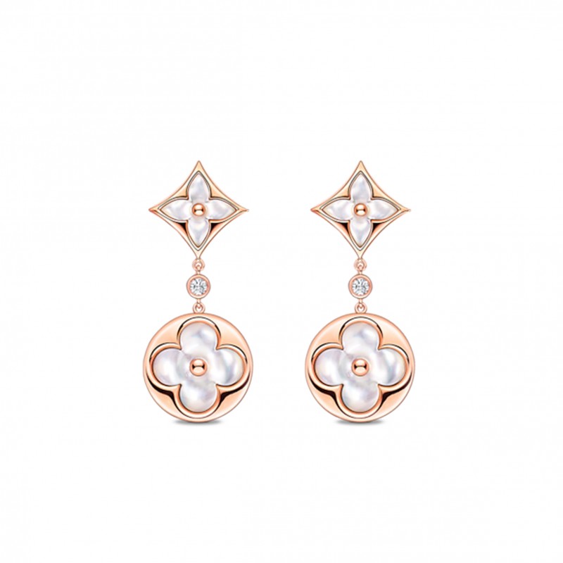 LOUIS VUITTON COLOUR BLOSSOM LONG EARRINGS, PINK GOLD, WHITE MOTHER-OF-PEARL AND DIAMONDS Q96668