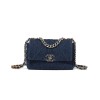 CHANEL BLUE QUILTED DENIM 19 FLAP BAG RUTHENIUM, BRUSHED GOLD AND PALE GOLD HARDWARE AS1160 (26*16*9cm)
