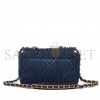 CHANEL BLUE QUILTED DENIM 19 FLAP BAG RUTHENIUM, BRUSHED GOLD AND PALE GOLD HARDWARE AS1160 (26*16*9cm)